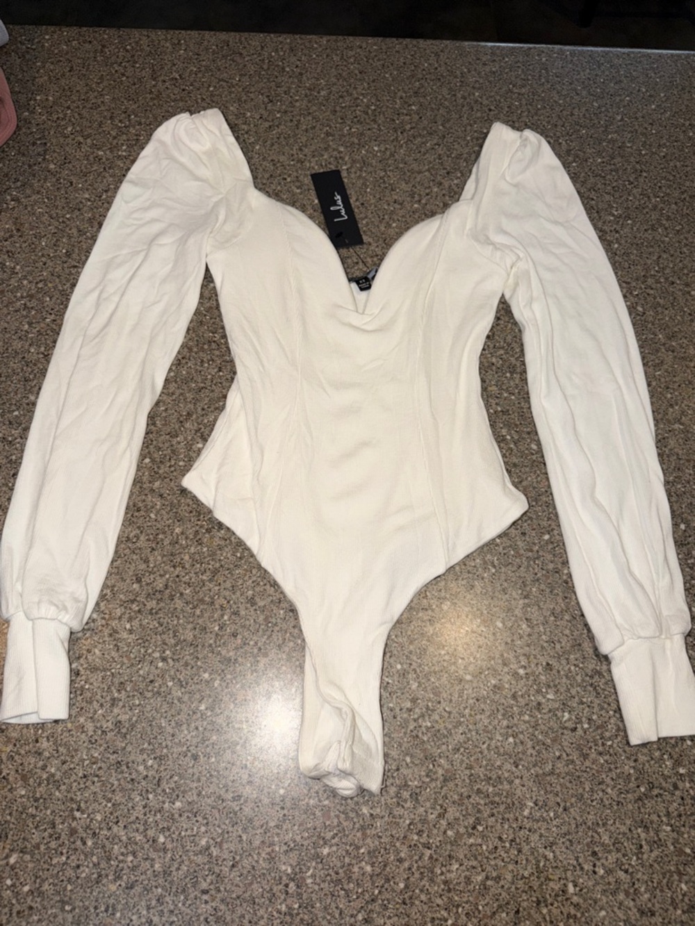 Lulu's White Long Sleeve Sweetheart Bodysuit